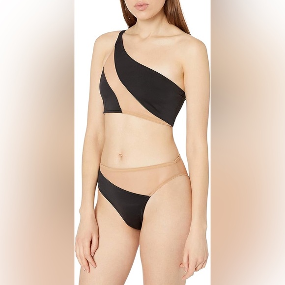 Norma Kamali Snake Mesh One Shoulder In Black / Nude Bikini Top Size M - Picture 10 of 12